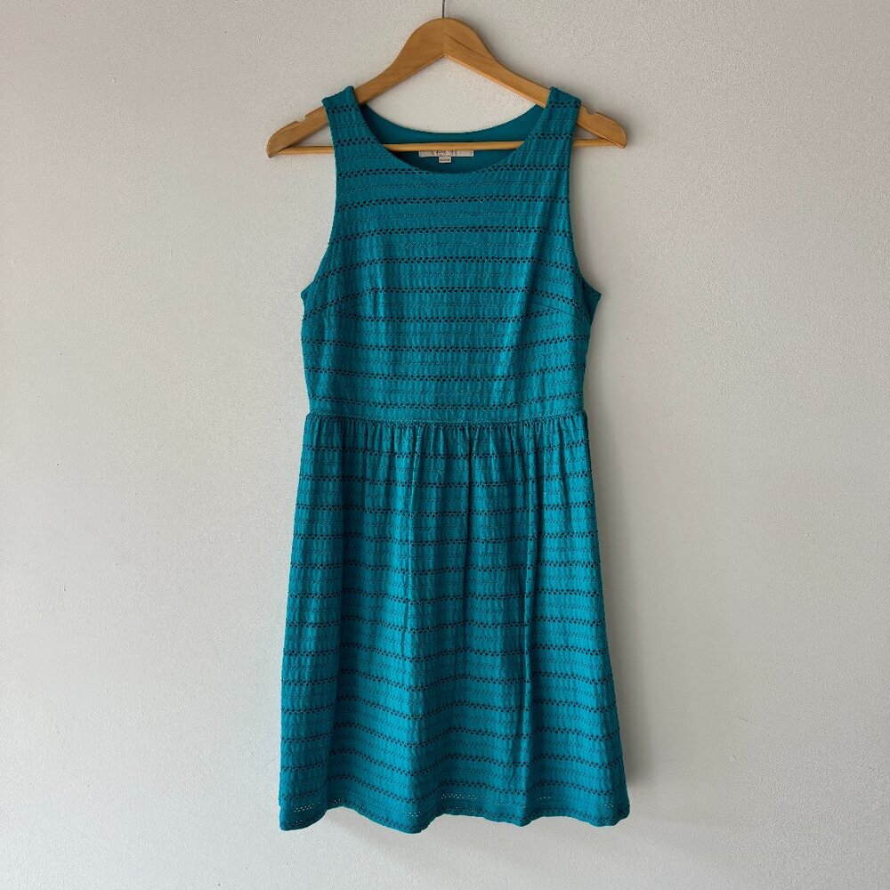 Loft Teal Sleeveless Eyelet Fit-and-Flare Dress